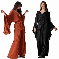 Robe High Quality Silk Satin Extra Wide Flare Sleeves Robe With Pants Pajamas Women's Sets