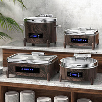 Vente en gros de chauffe-plats de luxe avec casserole à eau en grain de bois vaisselle de restaurant d'hôtel chauffe-plats d'équipement de cuisine commerciale