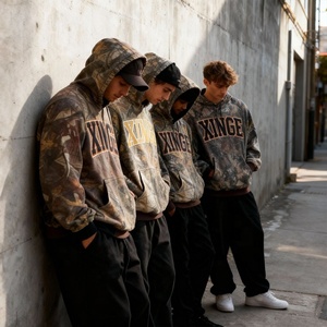 Sudadera con capucha de camuflaje de diseño urbano personalizado 2026, estilo retro, con bordado de patchwork, para hombre, corte holgado y corto, con cremallera. - Product Image 3
