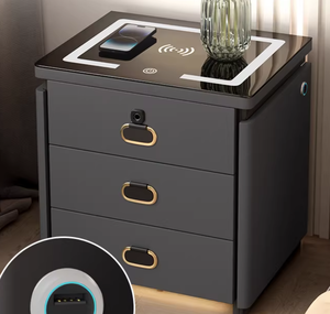 Comodino in Legno di Quercia Intelligente con Ricarica Wireless e <span class=keywords><strong>Lampada</strong></span> LED a Tre Colori, Design Contemporaneo per Appartamenti e Hotel - Product Image 6