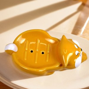 Moderno squisito carino Shiba Inu a forma di cartone animato antiscivolo in ceramica scatola di sapone per la casa Anti-odore porta sapone da bagno scaffale - Product Image 6