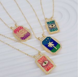 甘露复古镀金可爱珐琅锆石太阳彩虹眼睛塔罗牌油画吊坠铜饰品护身符 - Product Image 4