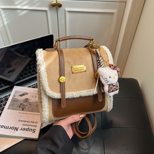Mochila Vintage Feminina de Couro PU Impermeável com Veludo e Fecho de Zíper, Bolsa de Ombro Estilo Plush - Product Image 2