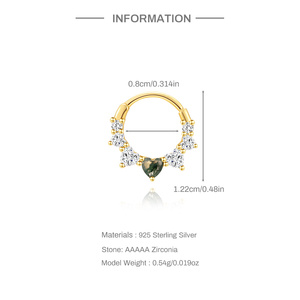 16G Gold Flat Back Heart Water Moss Agate Zircon <b>Hoop</b> <b>Rook</b> Daith Earring S925 Sterling Silver - Product Image 5