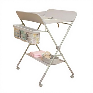 Cambiador de Bebé Portátil con Ruedas, Estación de Cambio de Tela Afelpada, 4 Niveles de Ajuste de Altura, Estante de Almacenamiento - Product Image 1