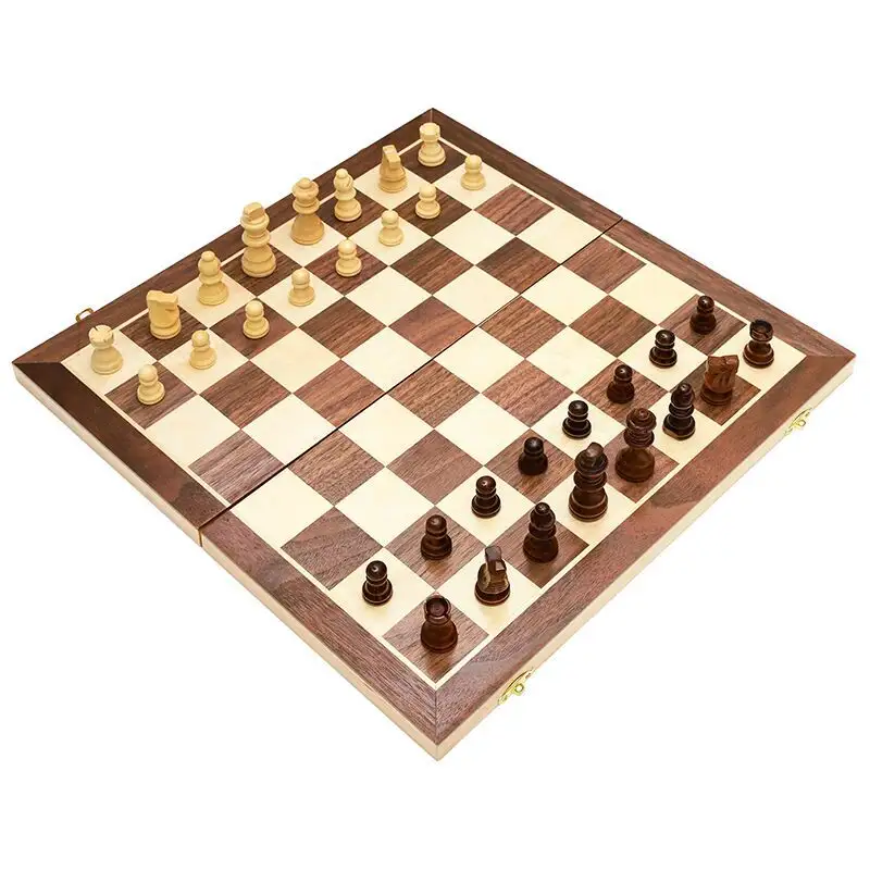 Papan permainan catur lipat kayu magnetik, aksesori permainan dewasa anak-anak