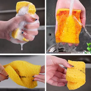 10*7cm S-shaped Printed Wood Pulp Cellulose Sponge Dishcloth Compressed Cleaning Sponge Dishcloth Kitchen Clean Wood Pulp Sponge