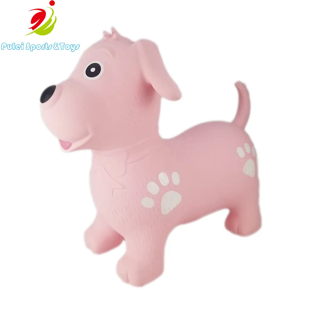 Mainan Lompat Kuda PVC Anjing, Merah Muda Anjing untuk Anak-anak Lompat Mainan