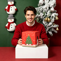 Kotak Hadiah Natal Merah Hijau Desain Santa Claus Kertas Tisu Kertas Karton Pita untuk Hadiah Pesta Liburan Natal