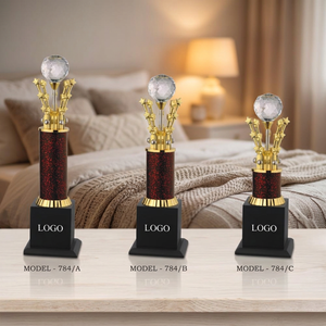 Metal <b>Trophy</b> Model 784 Sports Award Glass Ball Gold Stars Engraving Portable Durable Design for Sports/Games Events Wooden <b>Base</b> - Product Image 1