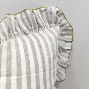 White 100% Linen Stripe Throw Pillow Covers Linen Ruffles Square Throw <strong>Cushion</strong> Cover with Hidden Zipper, 18" <strong>X</strong> 18" - Product Image 6