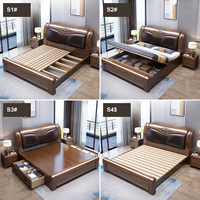 Lit king-size Elande moderne en bois massif avec sacoche en cuir souple et rangement, mobilier de chambre principale
