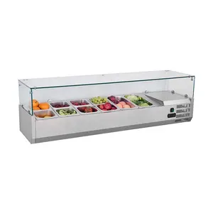 不锈钢水果沙拉吧/沙拉冷水机，带4个容器/沙拉玻璃柜台显示屏
