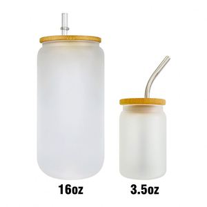 3.5Oz Mini Clear Frosted Glass Can Bamboo Lids With Stainless Steel <b>Straws</b> - Product Image 4