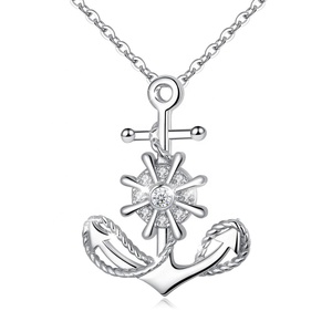 925 Plata de Ley personalizado ancla de mar encanto colgante de collar para las mujeres - Product Image 1