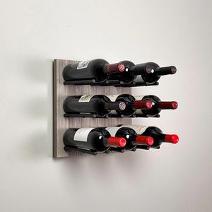 Estante de Metal y madera para encimera de 12 botellas, estante de vino <span class=keywords><strong>Natural</strong></span> con clavijas negras - Product Image 1