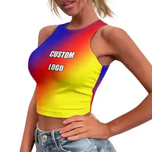 Fábrica por atacado Best Selling Fabricantes Personalizado Mulheres Skinny Crop Top Impresso Crewneck Midriff Tank Top Sem Borda Mulheres