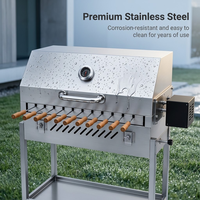 Barbecue au charbon de bois portable moderne de style chypriote avec roulettes, en acier inoxydable, rôtissoire à rotation automatique, hauteur du charbon réglable