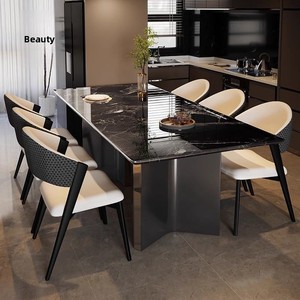 Ensemble de table à manger en marbre minimaliste italien moderne, nouvelle collection, avec chaises, 4 places, meubles de salle à manger carrés - Product Image 3