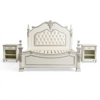 Ensemble de lit ivoire français 3 pièces avec cadre capitonné diamanté doré argenté et 2 tables de chevet, tailles Queen, King, Cal King pour hôtel