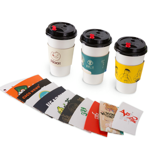 Custom Logo Disposable Kraft Paper Cup Sleeve Cardboard Corrugated Coffee Milk Tea Wine Beverages UV Coating Letter Design