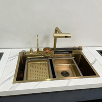 Évier de cuisine moderne en acier inoxydable 304, fait main, design nano, grand bac unique avec robinet pour laver les légumes