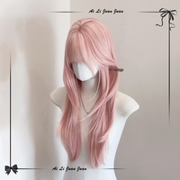 Perruque complète haut de gamme rose pour femme, double queue de cheval, modification de la forme du visage, modèle en fibre haute température