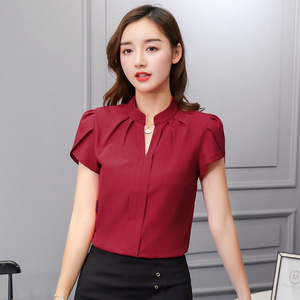 Hauts et Blouses d'Été en Mousseline de Soie pour Femmes, Blouses Coréennes Manches Courtes Blanches, Chemisiers Élégants de Bureau pour Femmes - Product Image 2