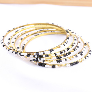 Fashion Beaded <b>Bracelets</b> Gold Black White <b>Beads</b> 65Mm Women's Jewelry Copper Alloy Bangles - Product Image 3