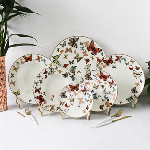 Colorful Butterfly Decorative Plates Ceramic <b>Dinnerware</b> <b>Set</b> Wedding Wholesale Fine Bone China Dishes - Product Image 3
