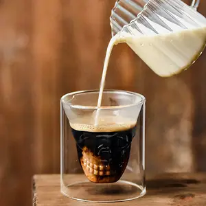 찻잔 이중 벽 와인 잔 커피 컵 창조적 인 해골 머리 유리 위스키 유리 라떼 컵