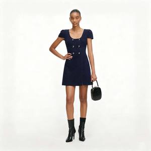 <span class=keywords><strong>Abito</strong></span> in Maglia Jacquard <span class=keywords><strong>Doppiopetto</strong></span> <span class=keywords><strong>Blu</strong></span> Navy da Donna, Scollo a U Stile Vintage per Occasioni Invernali e Festive - Product Image 1