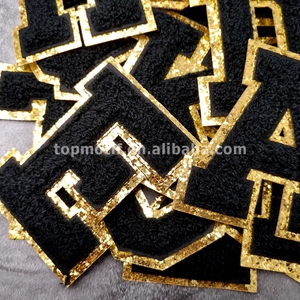 Letras de chenilla negras a B C con parches de contorno dorado <span class=keywords><strong>para</strong></span> planchar <span class=keywords><strong>en</strong></span> la espalda con <span class=keywords><strong>pegamento</strong></span> <span class=keywords><strong>para</strong></span> sombrero, sudaderas con capucha, pantalones, bolsillos <span class=keywords><strong>para</strong></span> sombrero, <span class=keywords><strong>tela</strong></span> Bgas - Product Image 4