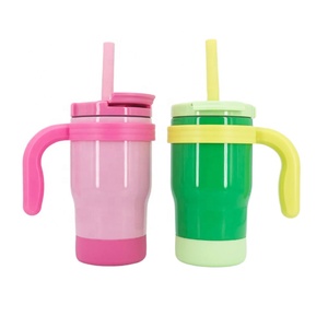 Tumbler per bambini con LOGO personalizzato in acciaio inossidabile 14oz con chiusura sottovuoto con manico e coperchio in paglia - Product Image 1