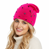 Bonnet personnalisé en strass avec logo sur mesure, épingle de sûreté, vente en gros, rose vif, tricoté, respirant, imperméable, unisexe