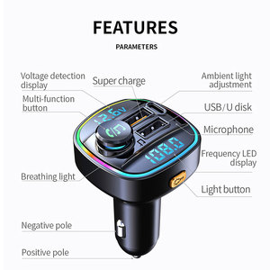 Transmetteur FM Bluetooth 5.3 tout-en-un pour voiture, lecteur MP3 avec adaptateur de charge rapide USB 22,5 W et <span class=keywords><strong>radio</strong></span> mains libres - Product Image 4