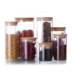 Best clear wooden lid container high borosilicate glass storage jar