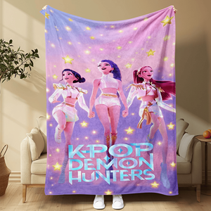 Couverture en flanelle Kpop Demon Hunters pour les QUATRE SAISONNES, couverture de dessin animé Anime Huntrix Rumi Saja pour garçons, couverture pour la maison, les voyages, cadeau - Product Image 1