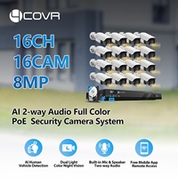 Système de caméra de sécurité AI 4K 16 canaux 4COVR, 16x 8Mp PoE IP AI, audio bidirectionnel, lumière hybride Colorvu, kit complet CCTV PoE NVR