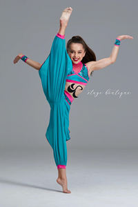 무대 공연 2 조각 세트 댄스웨어 여자 긴 바지 오버슬리브 재즈 의상 - Product Image 5