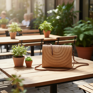 Borsa a Tracolla in Carta Intrecciata PU 28x18Cm con Patta e Tracolla Lunga/Corta - Product Image 2