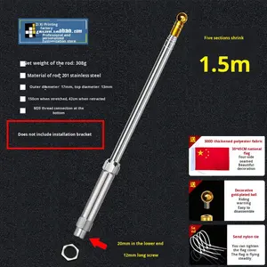 Support d'extension télescopique modifié pour mât de drapeau de <span class=keywords><strong>moto</strong></span>, <span class=keywords><strong>plaque</strong></span> en acier, 150 cm/40 cm, Chine - Product Image 6