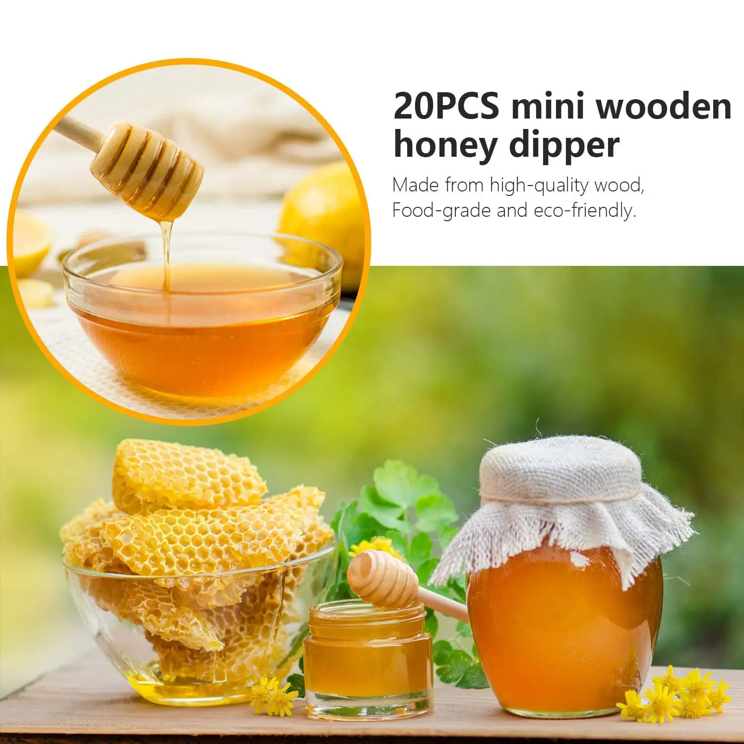 Eco-friendly Natural Customized Logo household handmade beech Wooden Honey Dipper mini wooden honey stick dispense drizzle honey