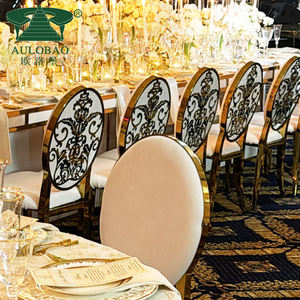 Silla de boda de banquete con marco de acero inoxidable con respaldo tallado de lujo - Product Image 6