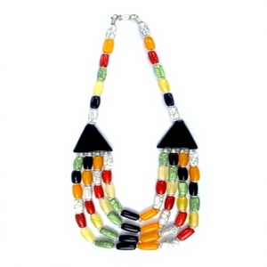 Nouveau Collier Vintage Multicouche en Perles de Résine Forme Pyramide, Bijou Tendance Coloré et Audacieux pour Femme, Accessoire de Fête - Product Image 1