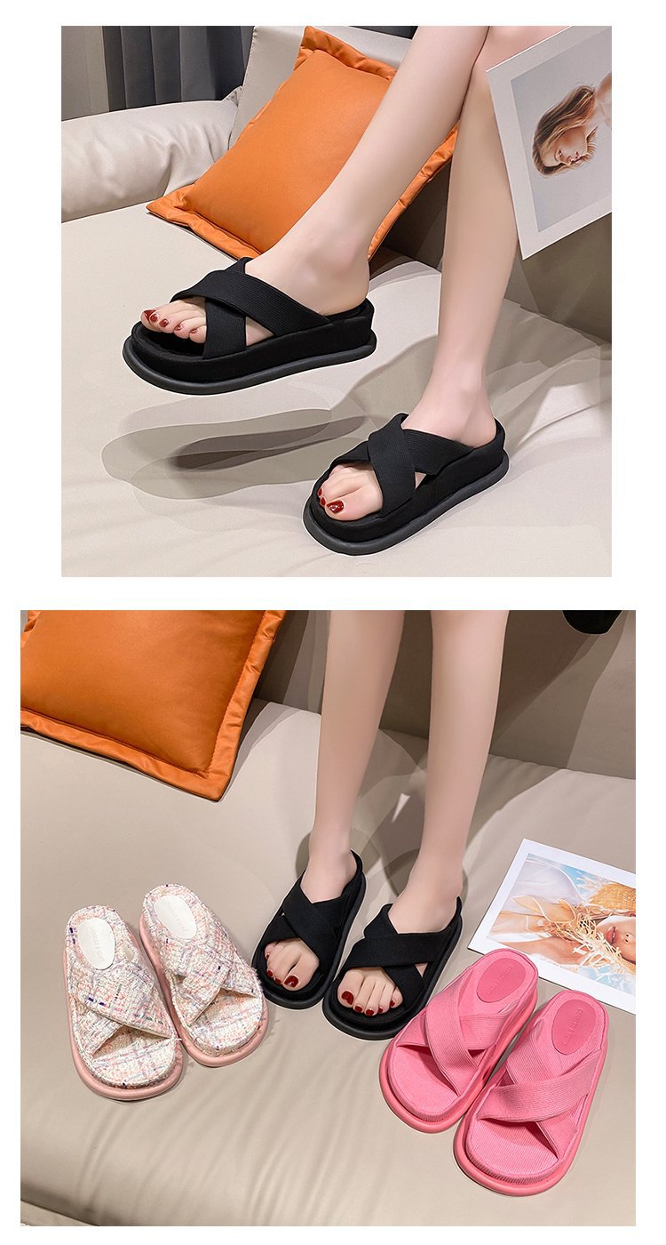 Ladies Slippers for Summer Thick Bottoming Cross Fish Mouth Beach Holiday Half Slipper Sandals