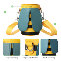 Hot New Design enfants mignon abeille forme 14oz cuir bouteille d'eau sac pour enfants bouteille avec bretelles