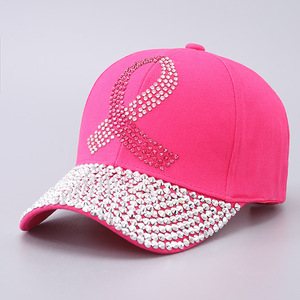 Casquette de baseball en cristal pour femmes Chapeau de ruban de sensibilisation au cancer du sein Casquettes en strass Casquettes à rivets - Product Image 1
