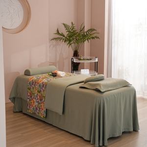 Ensemble de drap de <span class=keywords><strong>table</strong></span> de massage en microfibre vert à la mode couvre-lit facial de salon spa - Product Image 2