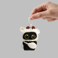 Porte-clés en peluche chat noir mignon, dessin animé, durable, avec capuche amovible en crochet, poupée chaton douce et rembourrée, breloque de sac, pendentif pour sac à dos